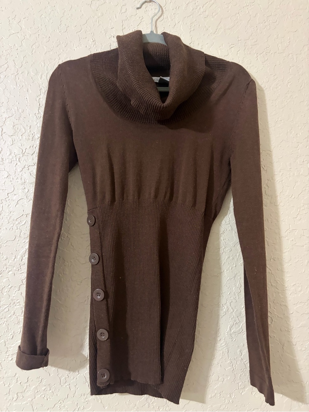 Women’s Cowl Neck Button-Side Sweater in Brown
